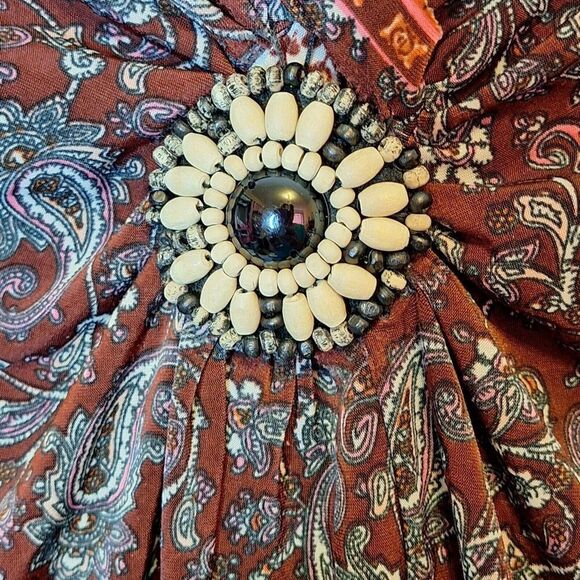 ACE Fashion Size L Maxi Boho Dress Bead Embellished 3/4 Sleeve Paisley V Neck - Picture 4 of 10
